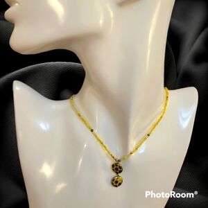 HANDMADE Dainty Canary Yellow Circle Pendant Beaded Necklace